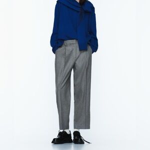 Zara Women’s Pleated Straight Leg Cropped Trousers S Grey NEW
